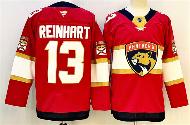 Men's Red Florida Panthers #13 Sam Reinhart 2024-25 Home Stitched Hockey Jersey